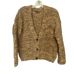 Elsamanda Italian Brown metallic Wool Open-Knit Cardigan Sweater Medium